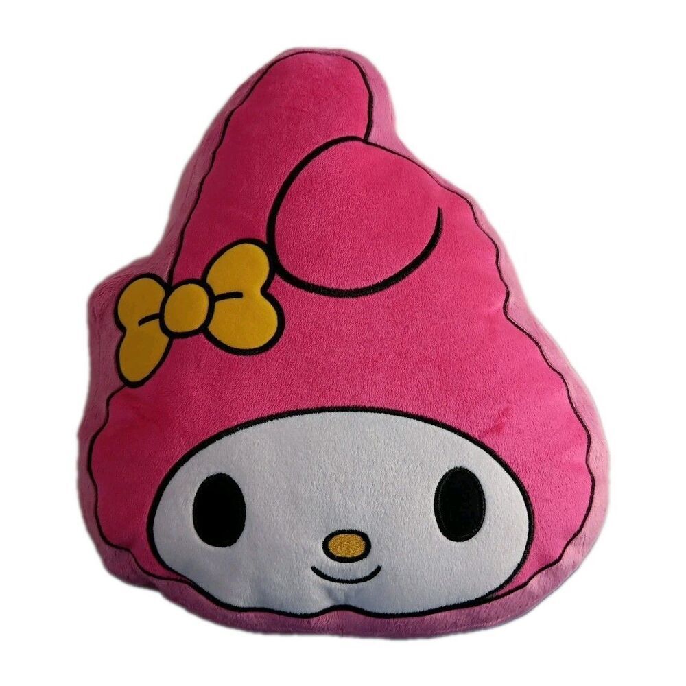 Sanrio My Melody Big Face Plush Pillow Embroidered Detail Stuffed Pink White